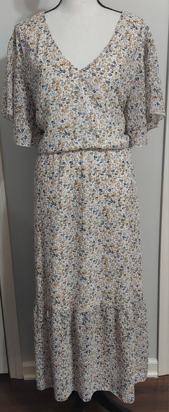 Nemidor Plus Size Boho Ditsy Floral Chiffon Maxi Dress V-Neck Tie Waist Size 22